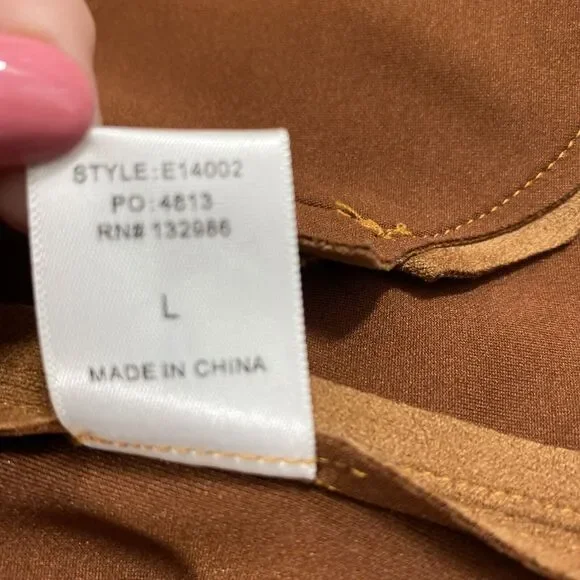 Mittoshop Moto Jacket Womens Large Brown Faux Suede Full‎ Zip Lapel Collar - Picture 4 of 10